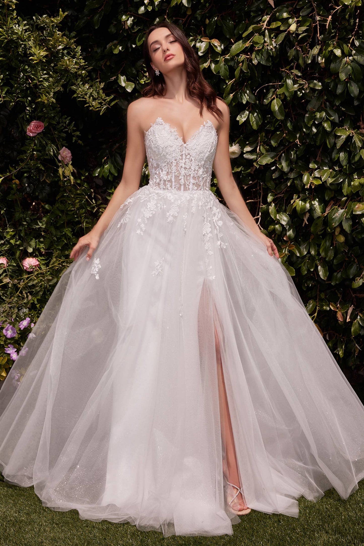 STRAPLESS A-LINE LACE & TULLE WEDDING DRESS