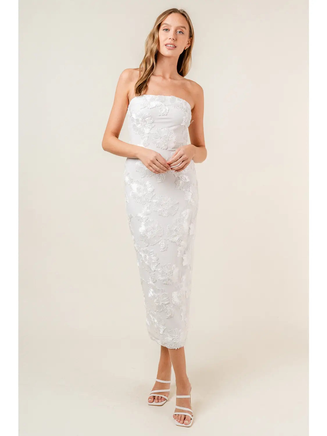 3D Floral Strapless Midi