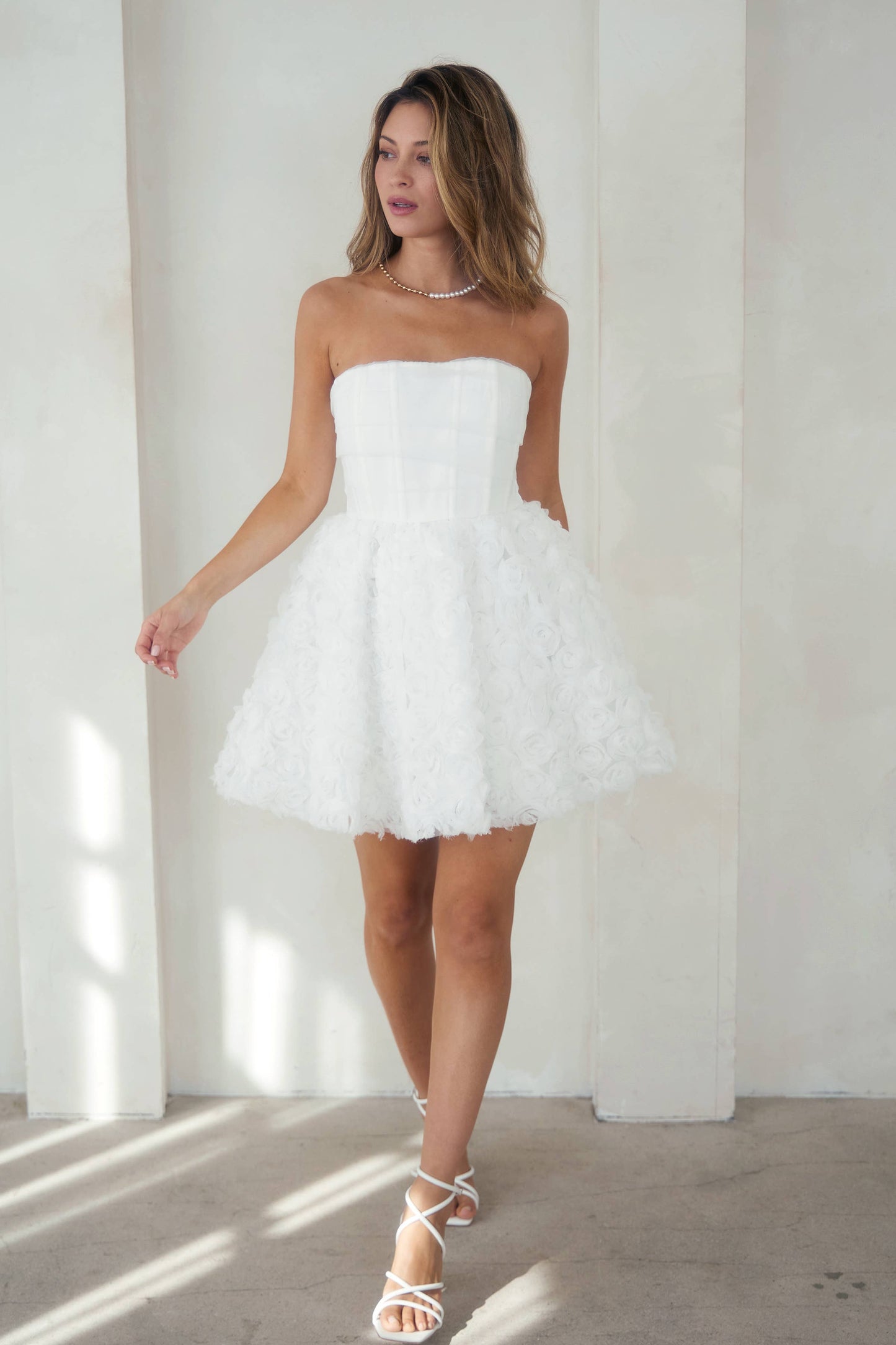 LD1233 Organza Draped Rosette Off shoulder Dress