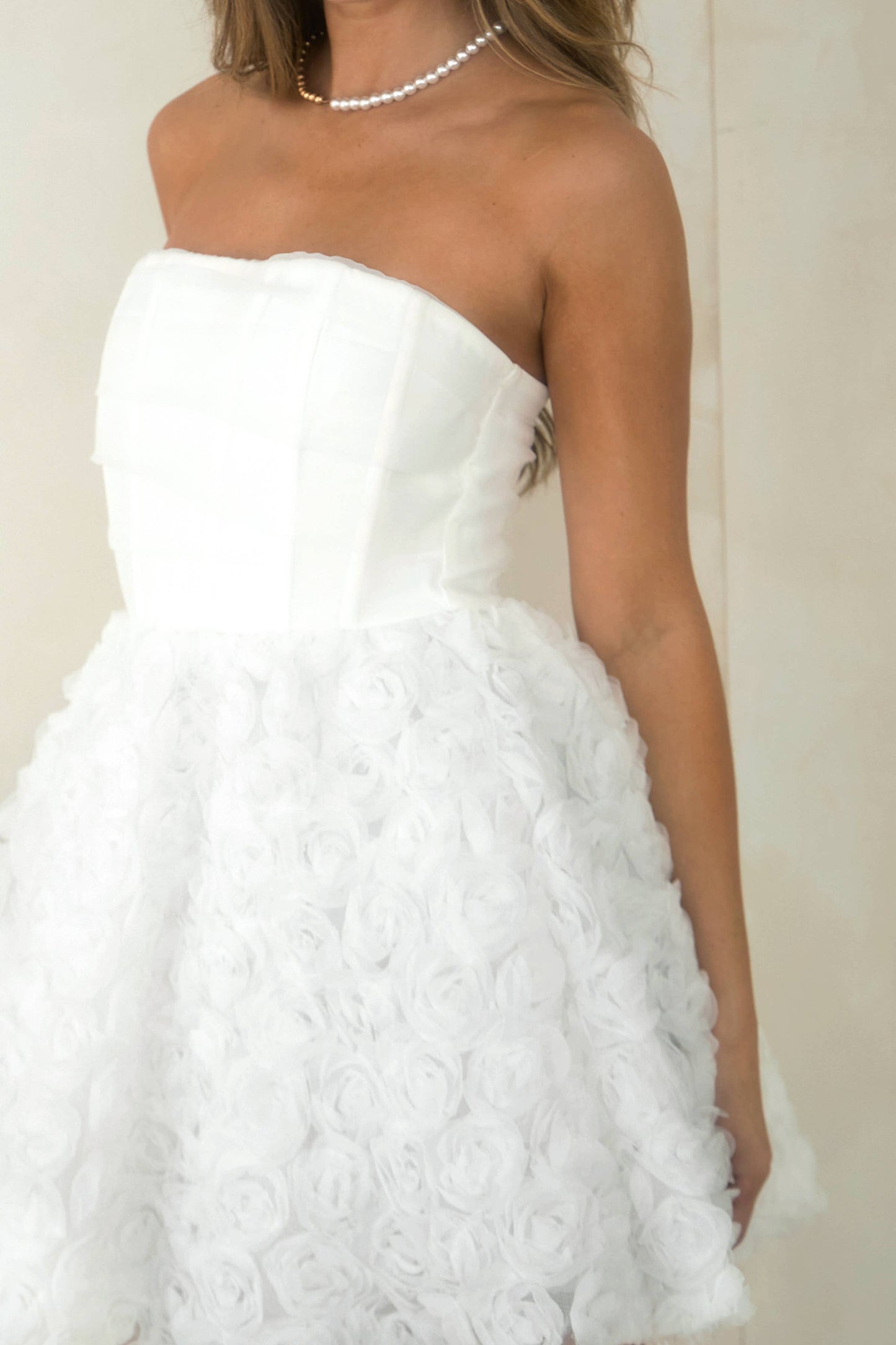 LD1233 Organza Draped Rosette Off shoulder Dress