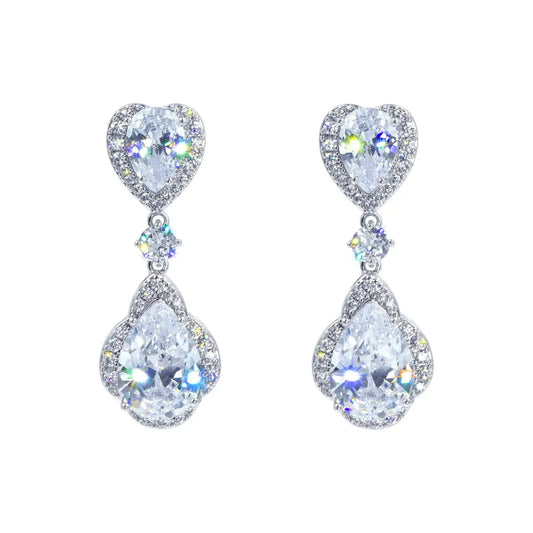 17466XS - Enchanted Heart Clear Silver Cascade Dangle Earrings