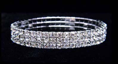 #11949 - 3 Row Stretch Rhinestone Bracelet - Crystal Silver