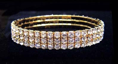 #11949 - 3 Row Stretch Rhinestone Bracelet - Crystal Gold