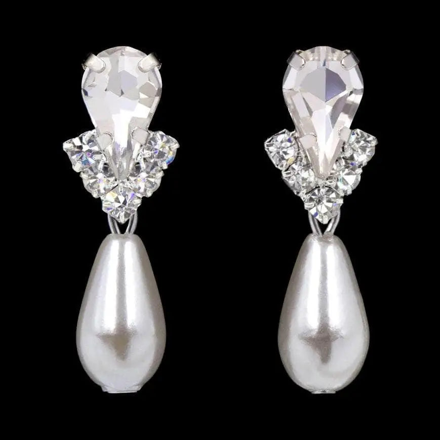 5538 - Rhinestone Pear V Pearl Drop Earrings
