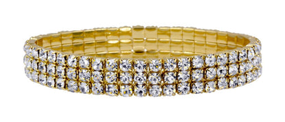 #11949 - 3 Row Stretch Rhinestone Bracelet - Crystal Gold