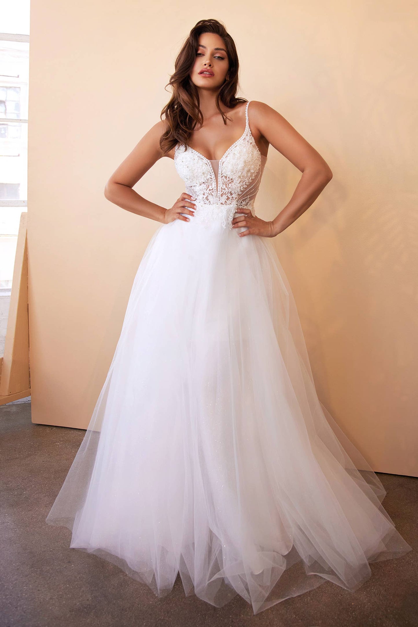 Layered Tulle A-line Bridal Gown with Embellished Lace