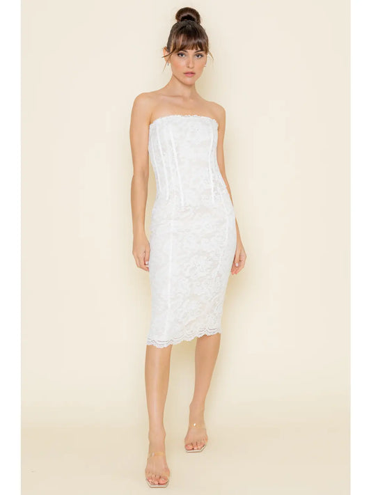 Strapless Boning Lace Midi