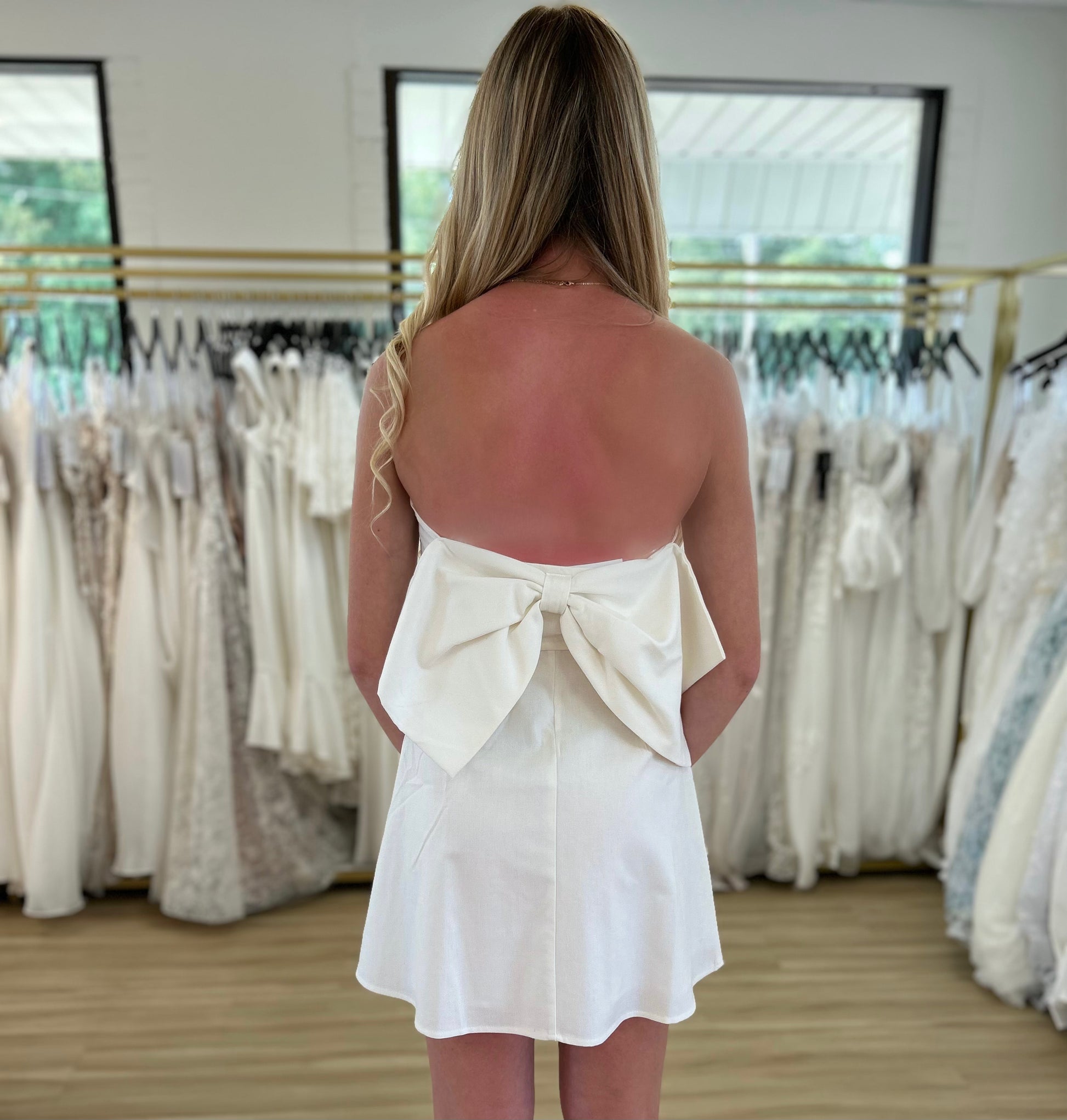bow back dress Bow Back Poplin Dress, White