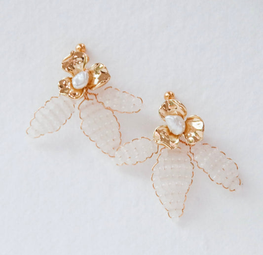 Floral Beaded Leaf Earrings