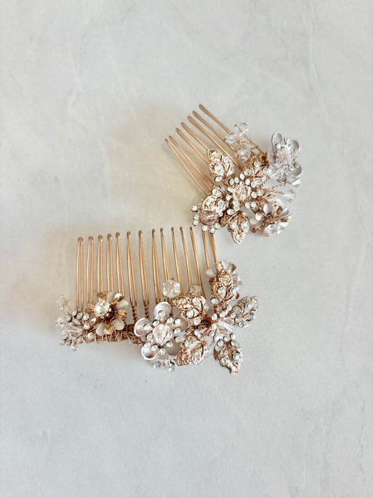 2-PC Crystal & Rhinestone Floral Comb Set