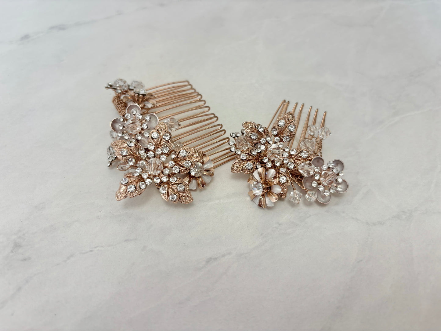 2-PC Crystal & Rhinestone Floral Comb Set
